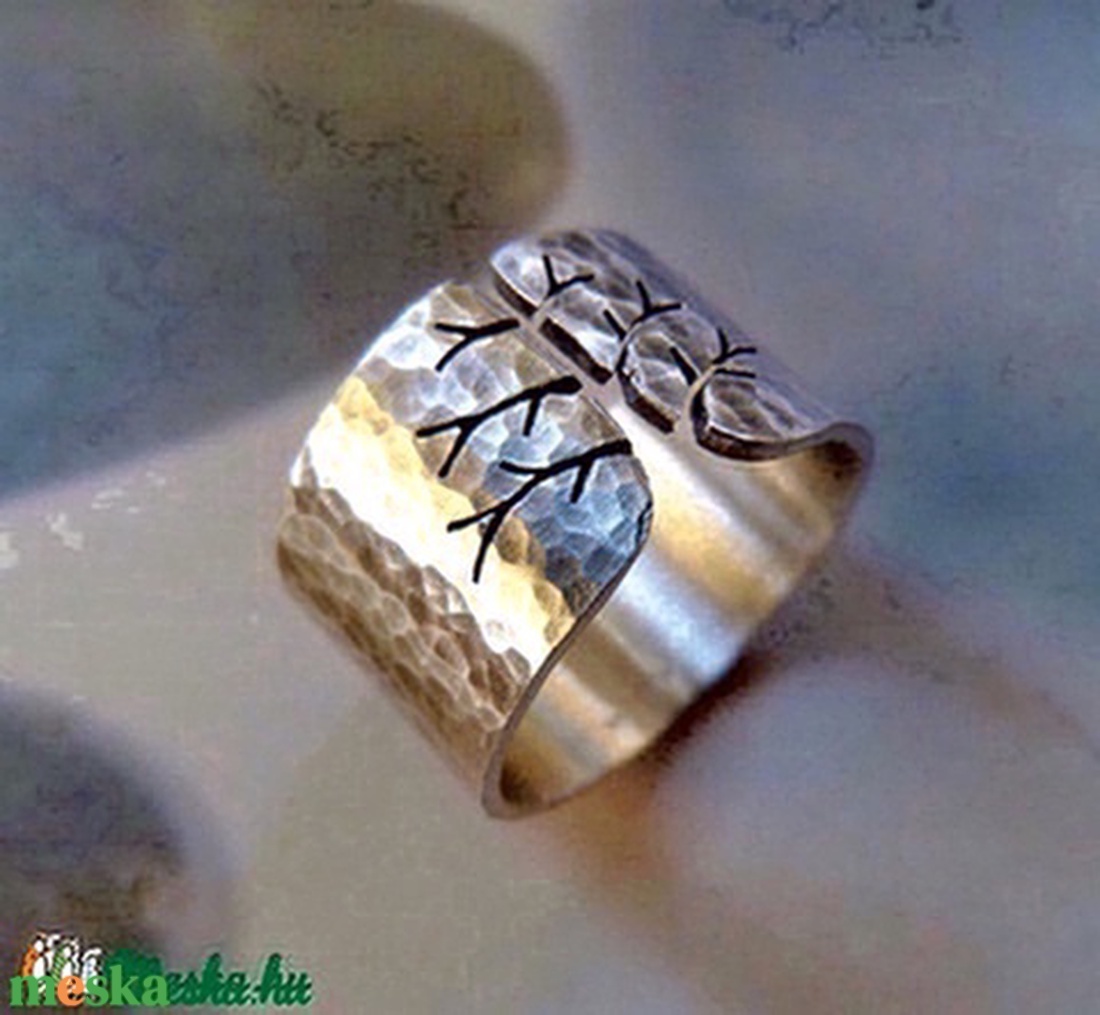Fa ezüst gyűrű (széles, kalapált) - ékszer - gyűrű - kerek gyűrű - Meska.hu