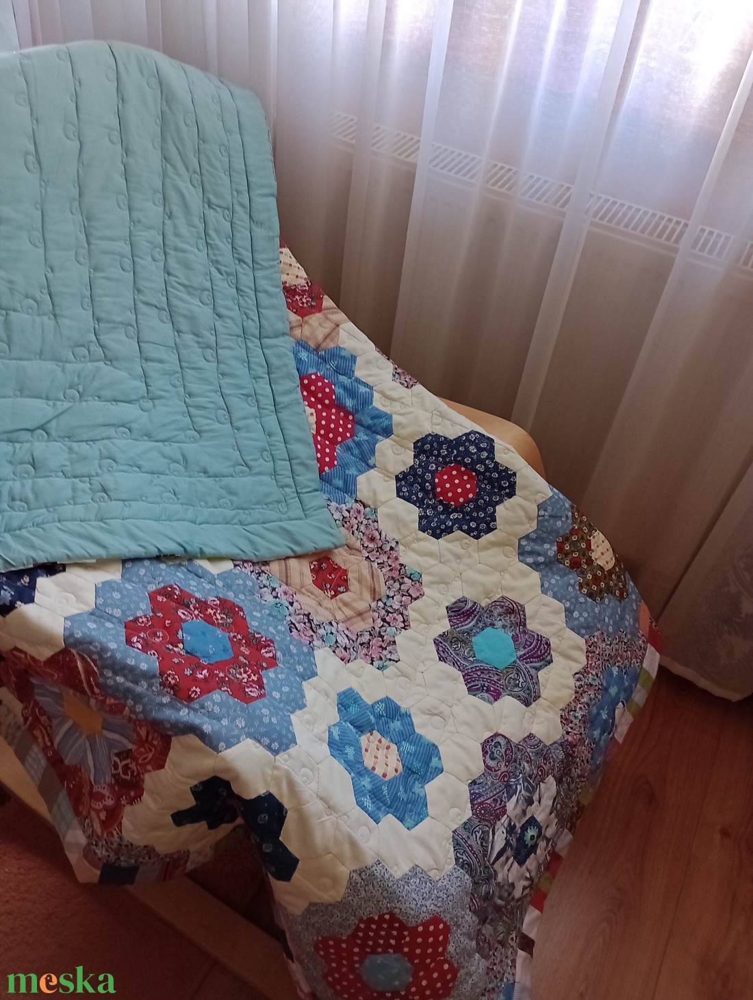 Zerowaste steppelt takaró nagymama virágoskertje mintával  - otthon & életmód - lakástextil - felnőtt takaró, pléd - Meska.hu