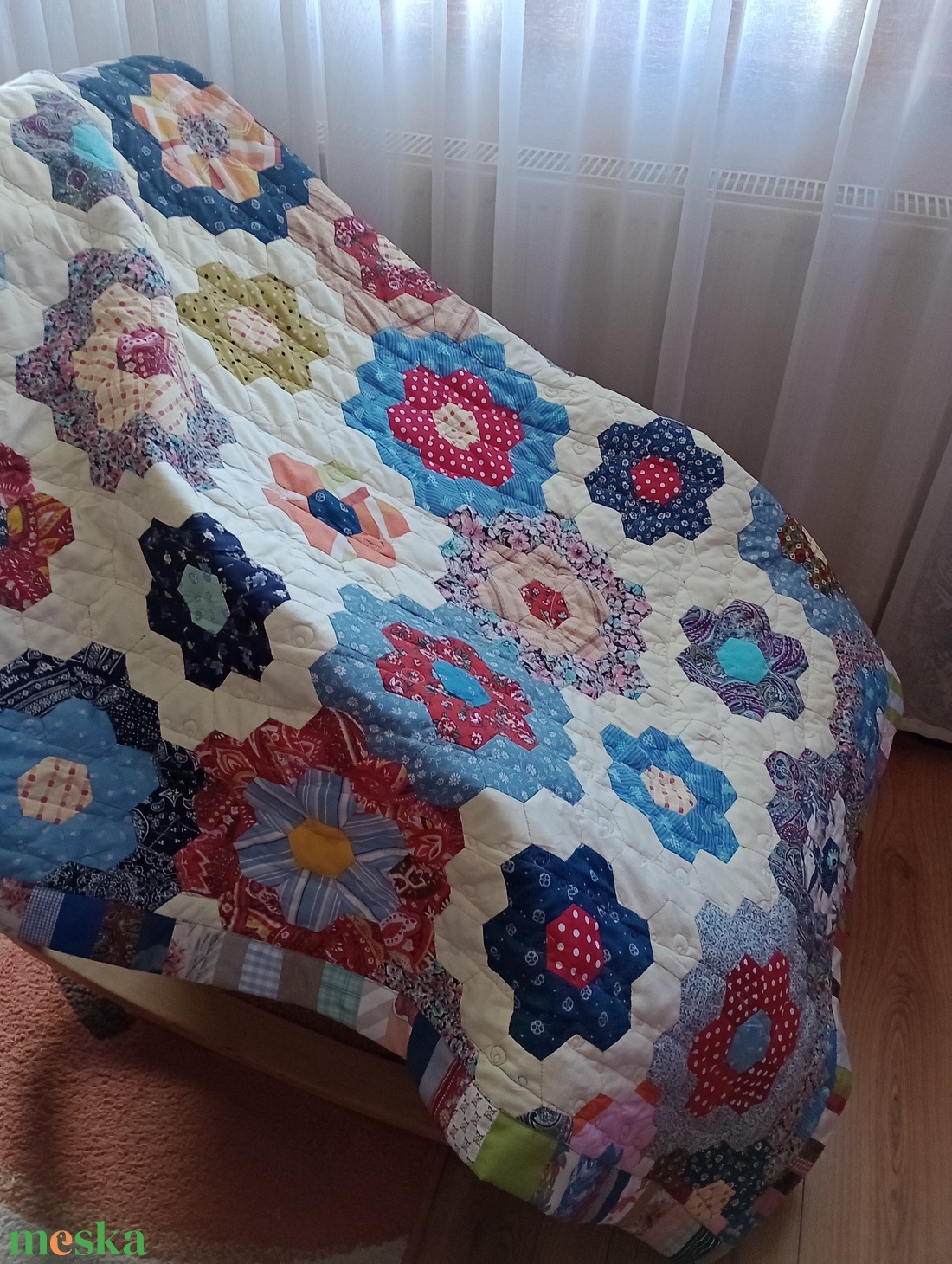 Zerowaste steppelt takaró nagymama virágoskertje mintával  - otthon & életmód - lakástextil - felnőtt takaró, pléd - Meska.hu
