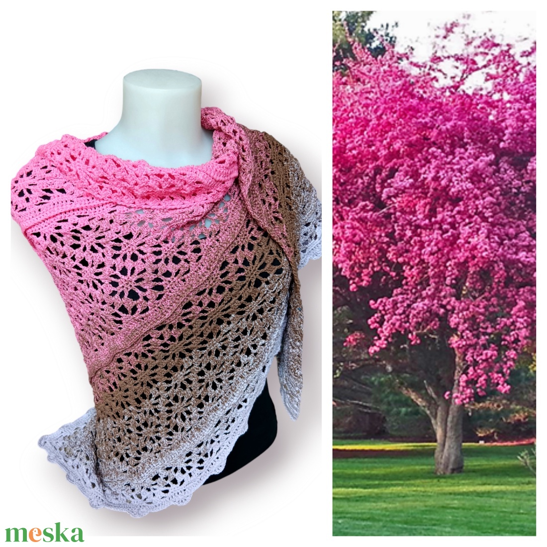 Színátmenetes fonalból horgolt kendő - Sakura tree - ruha & divat - sál, sapka, kendő - kendő - Meska.hu Színátmenetes fonalból horgolt kendő - Sakura tree - ruha & divat - sál, sapka, kendő - kendő - Meska.hu