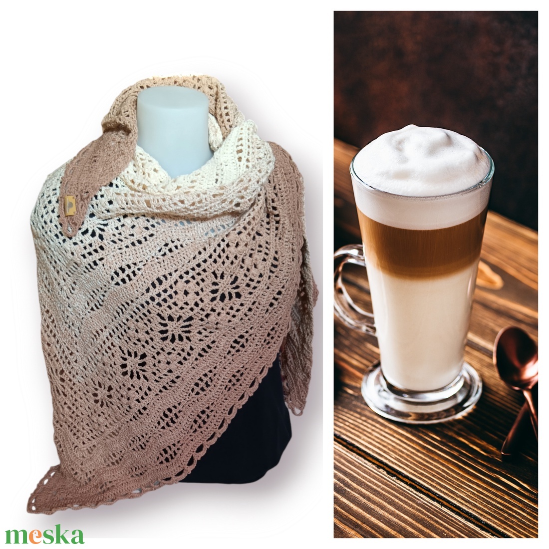 Horgolt kendő - Latte - ruha & divat - sál, sapka, kendő - kendő - Meska.hu Horgolt kendő - Latte - ruha & divat - sál, sapka, kendő - kendő - Meska.hu