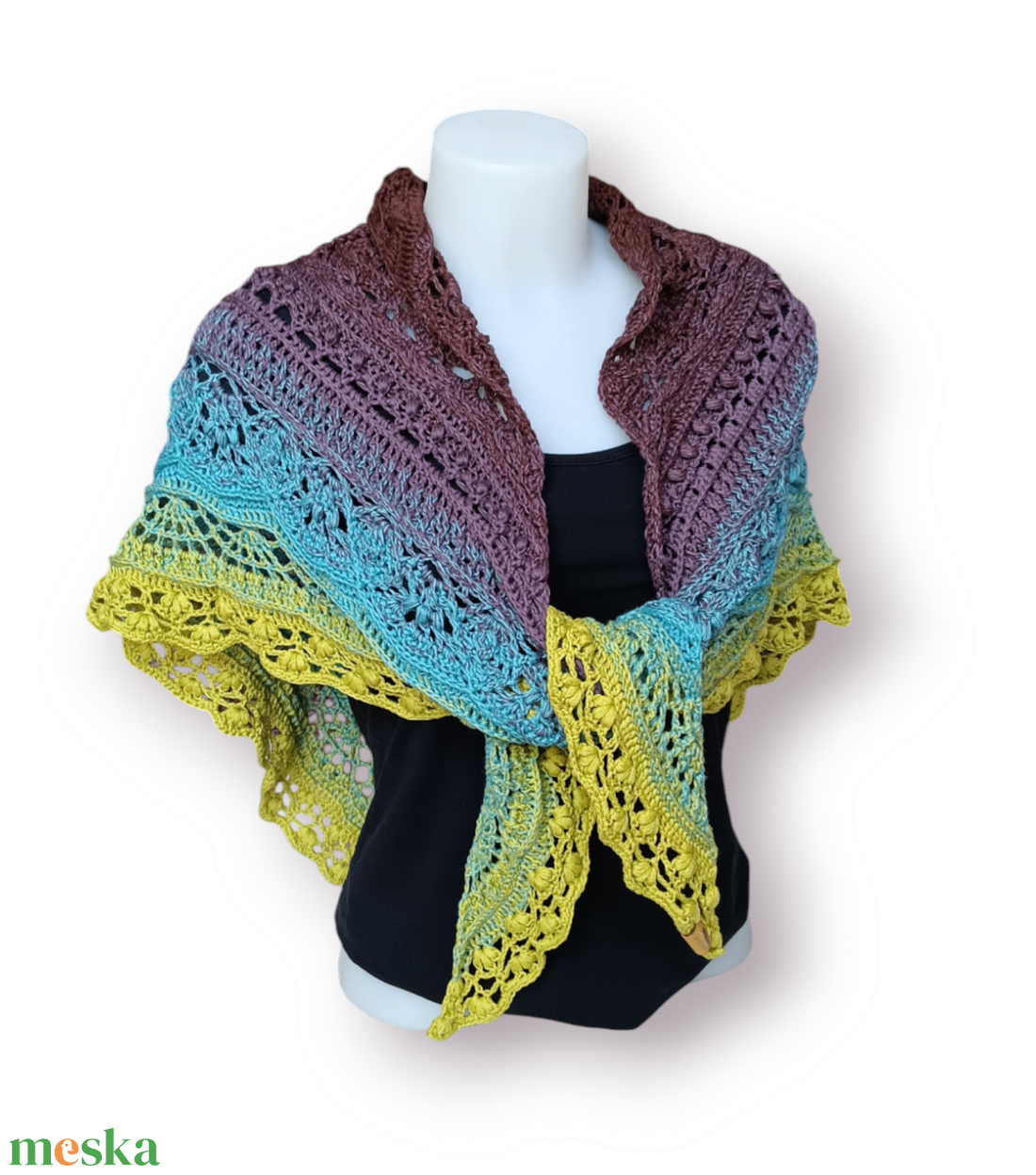 Színátmenetes fonalból horgolt, elegáns kendő  - ruha & divat - sál, sapka, kendő - kendő - Meska.hu