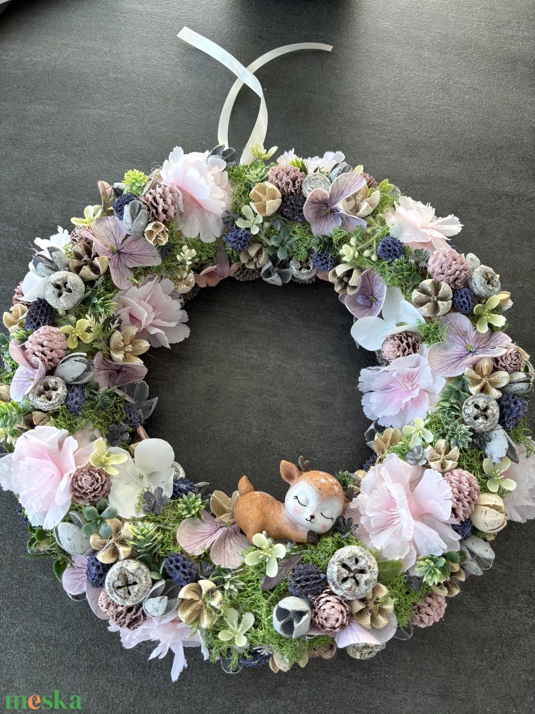 Őzikés virágos koszorú - otthon & életmód - dekoráció - ajtó- és ablak dekoráció - ajtódísz & kopogtató - Meska.hu