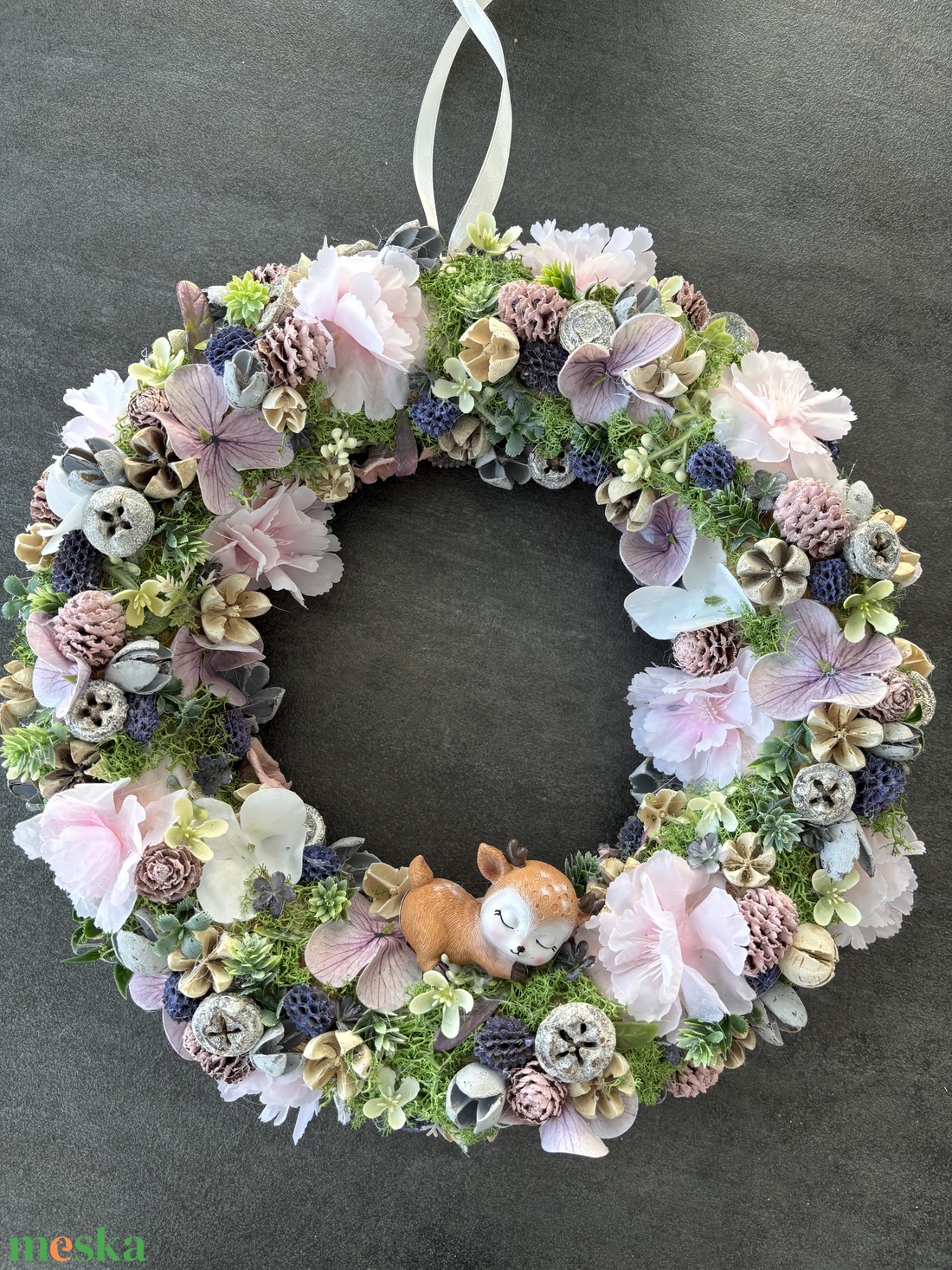 Őzikés virágos koszorú - otthon & életmód - dekoráció - ajtó- és ablak dekoráció - ajtódísz & kopogtató - Meska.hu