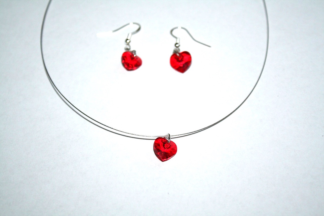 Swarovski piros szív szett -  - Meska.hu