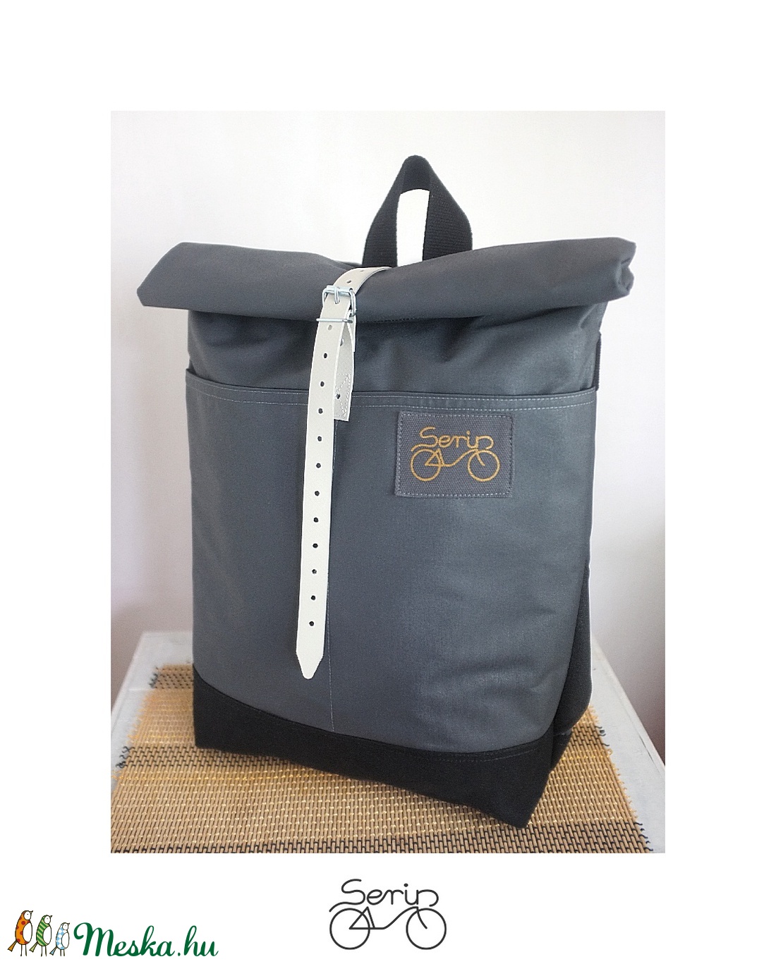Serin elől zsebes szürke hátizsák  - táska & tok - hátizsák - roll top hátizsák - Meska.hu