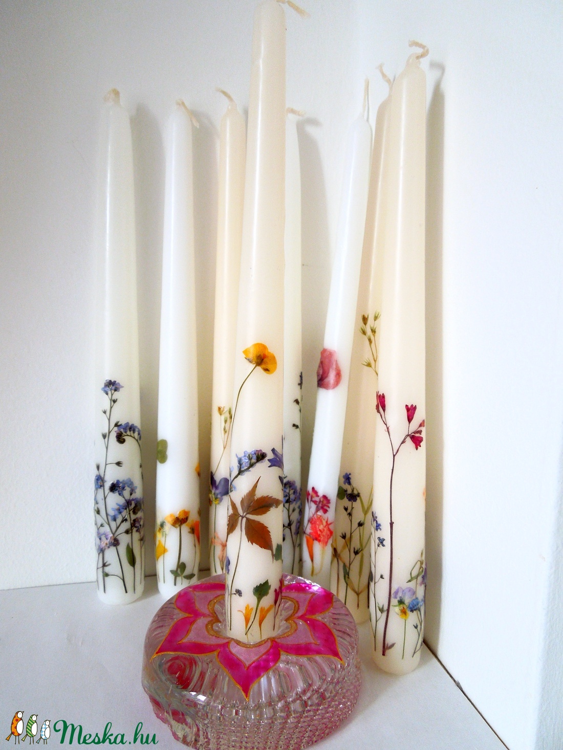 Hosszú vékony virágos gyertya 1 db 700 Ft -  - Meska.hu
