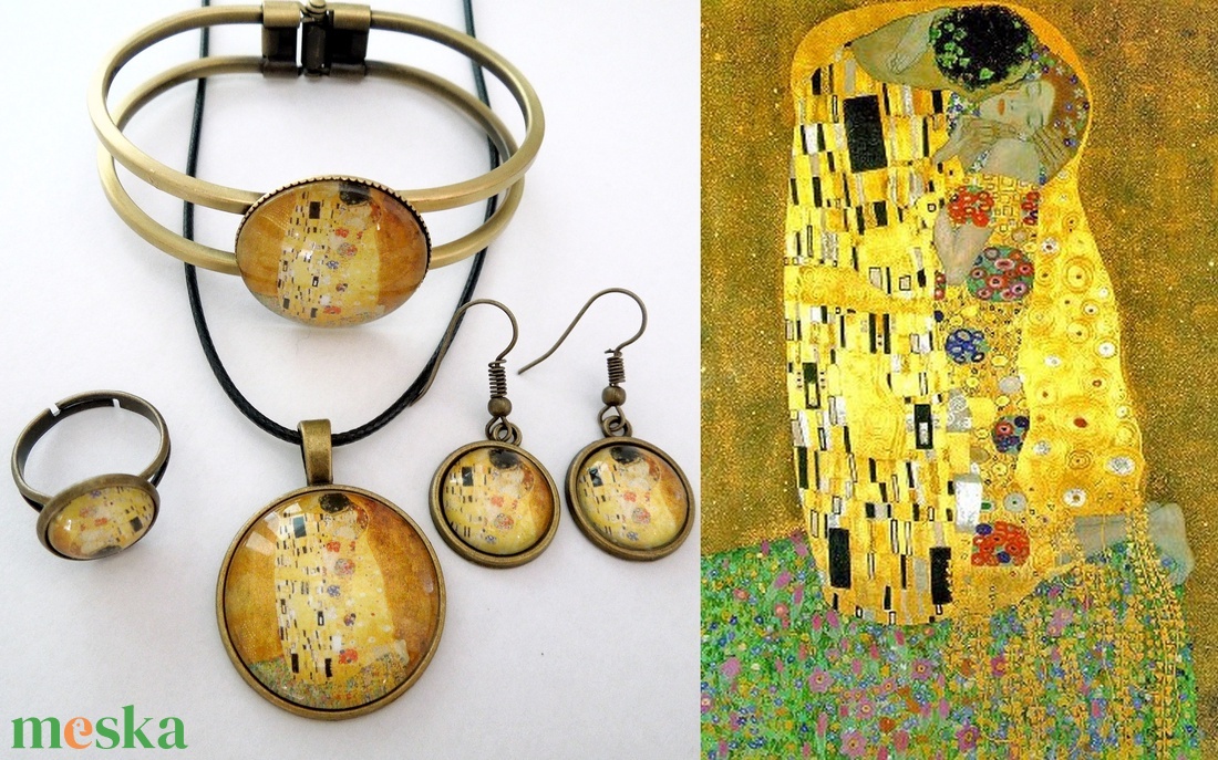 Klimt: Csók - cabochon, üveglencsés 4 db-os szett - ékszer - ékszerszett - Meska.hu Klimt: Csók - cabochon, üveglencsés 4 db-os szett - ékszer - ékszerszett - Meska.hu