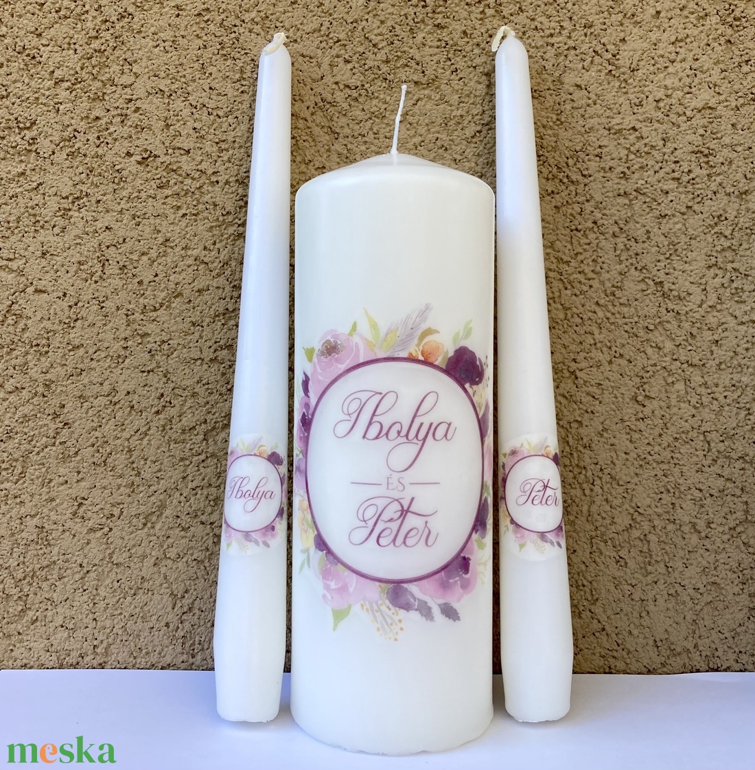 Esküvői gyertya szett 3 darabos - felirattal is - esküvő - dekoráció - gyertya & gyertyatartó - Meska.hu