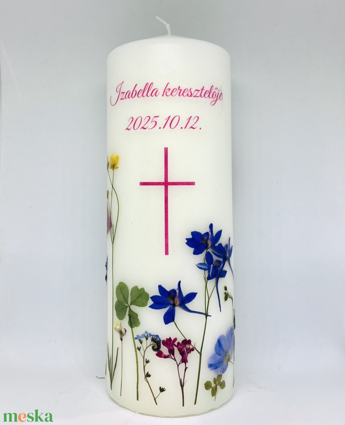 Virágos gyertya keresztelőre, első áldozásra, bérmálkozásra - esküvő - dekoráció - gyertya & gyertyatartó - Meska.hu
