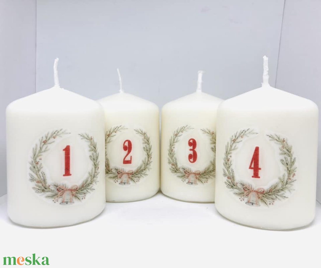 4 db-os Adventi gyertya szett (felirattal)  - karácsony - adventi díszek - adventi gyertyadíszek és koszorúdíszek - Meska.hu