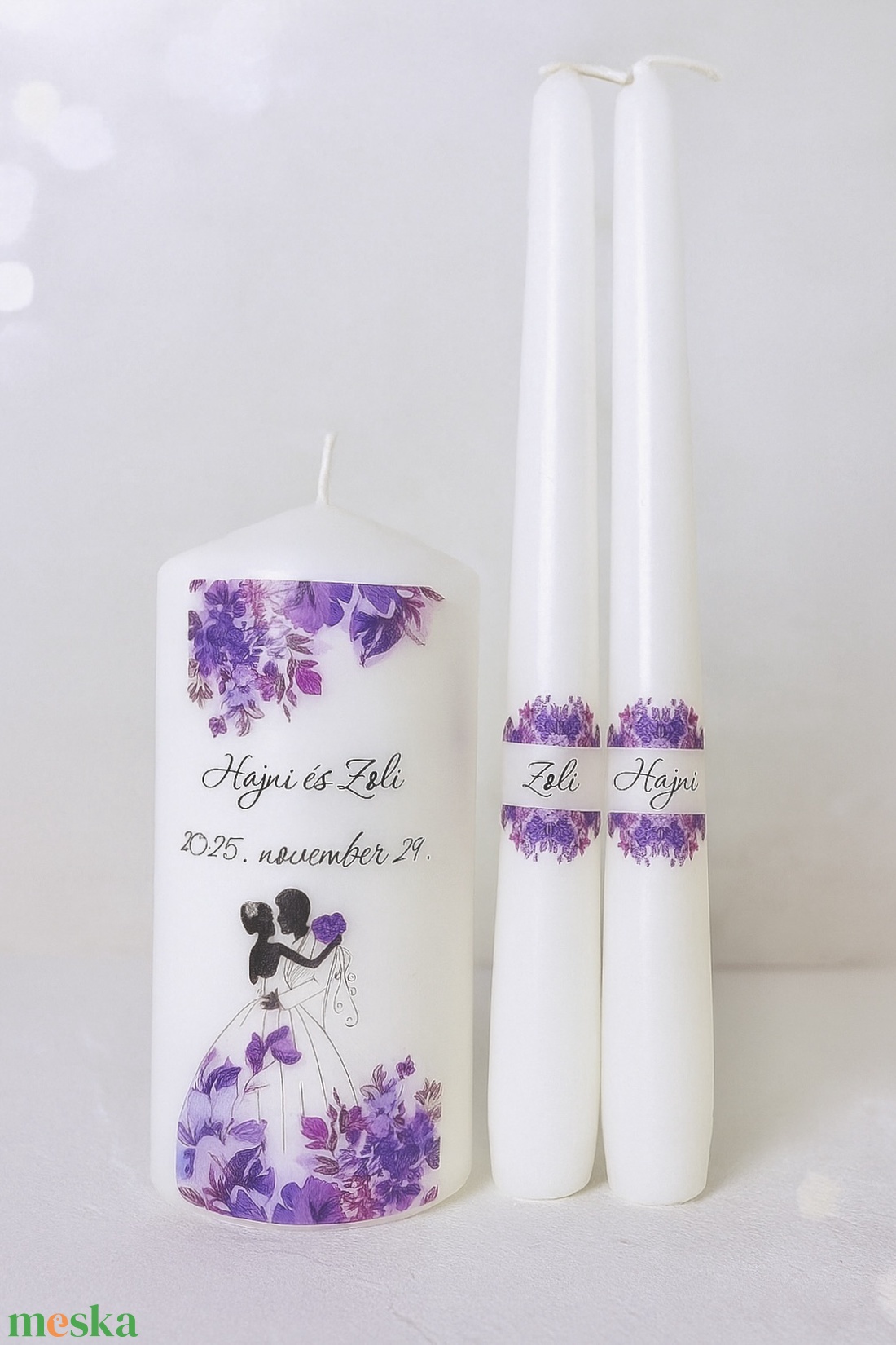 Esküvői gyertya szett 3 darabos - felirattal is - esküvő - dekoráció - gyertya & gyertyatartó - Meska.hu