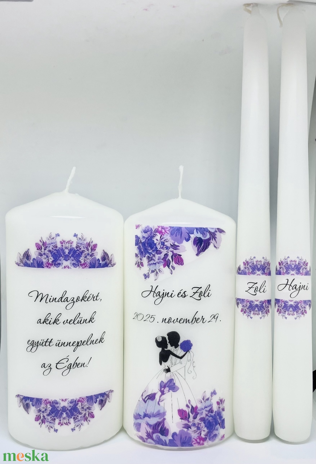Esküvői gyertya szett 3 darabos - felirattal is - esküvő - dekoráció - gyertya & gyertyatartó - Meska.hu