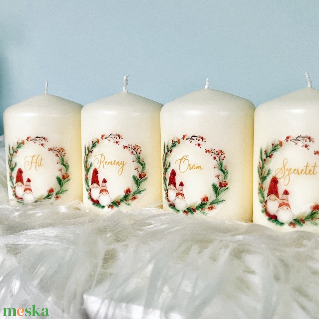 4 db-os Adventi gyertya szett (felirattal)  - karácsony - adventi díszek - adventi gyertyadíszek és koszorúdíszek - Meska.hu