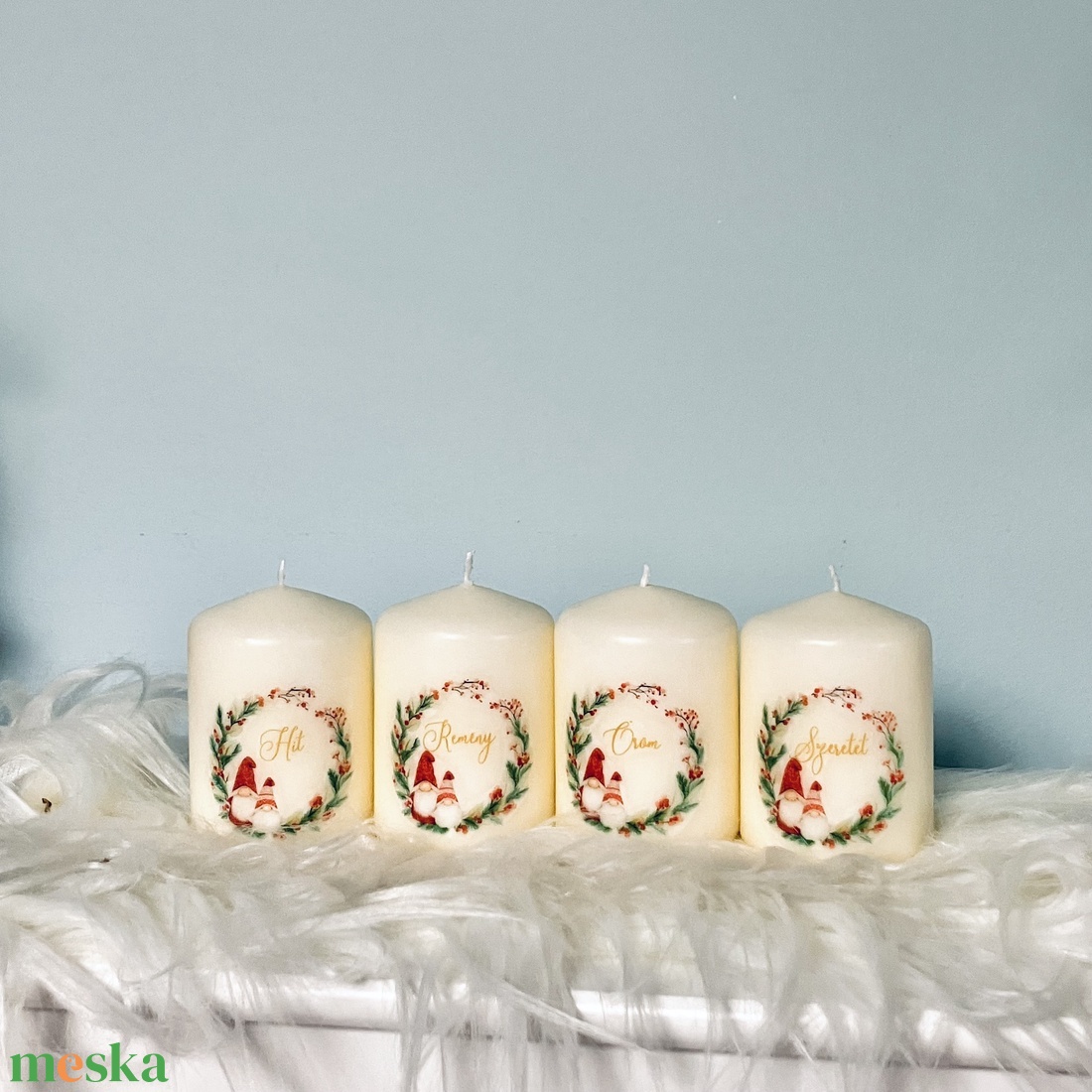 4 db-os Adventi gyertya szett (felirattal)  - karácsony - adventi díszek - adventi gyertyadíszek és koszorúdíszek - Meska.hu