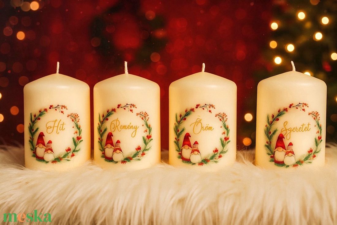 4 db-os Adventi gyertya szett (felirattal)  - karácsony - adventi díszek - adventi gyertyadíszek és koszorúdíszek - Meska.hu