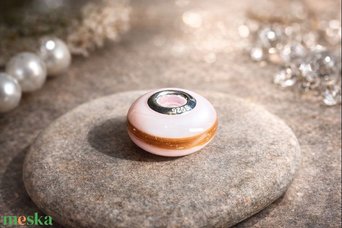 Púderrózsaszín emlékőr pandora gyöngy hajjal - ékszer - nyaklánc - medálos nyaklánc - Meska.hu