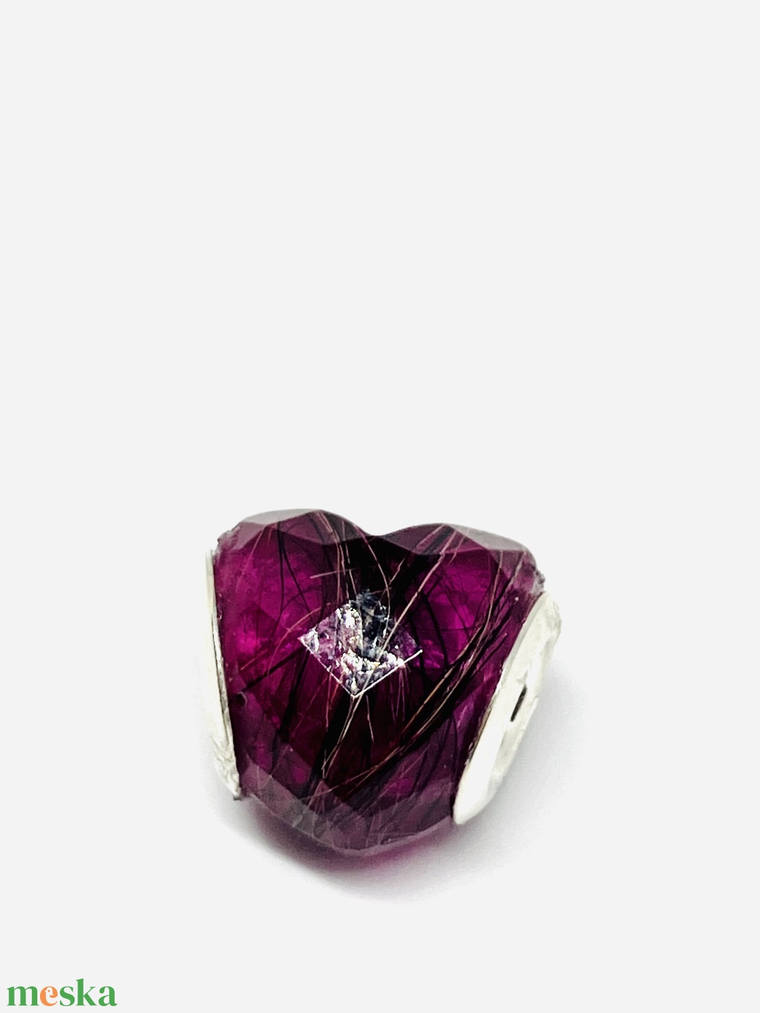 Fazettált szív alakú Pandora tipusú gyöngy, Babahajas,  hajtincses emlékőr  - ékszer - nyaklánc - medálos nyaklánc - Meska.hu