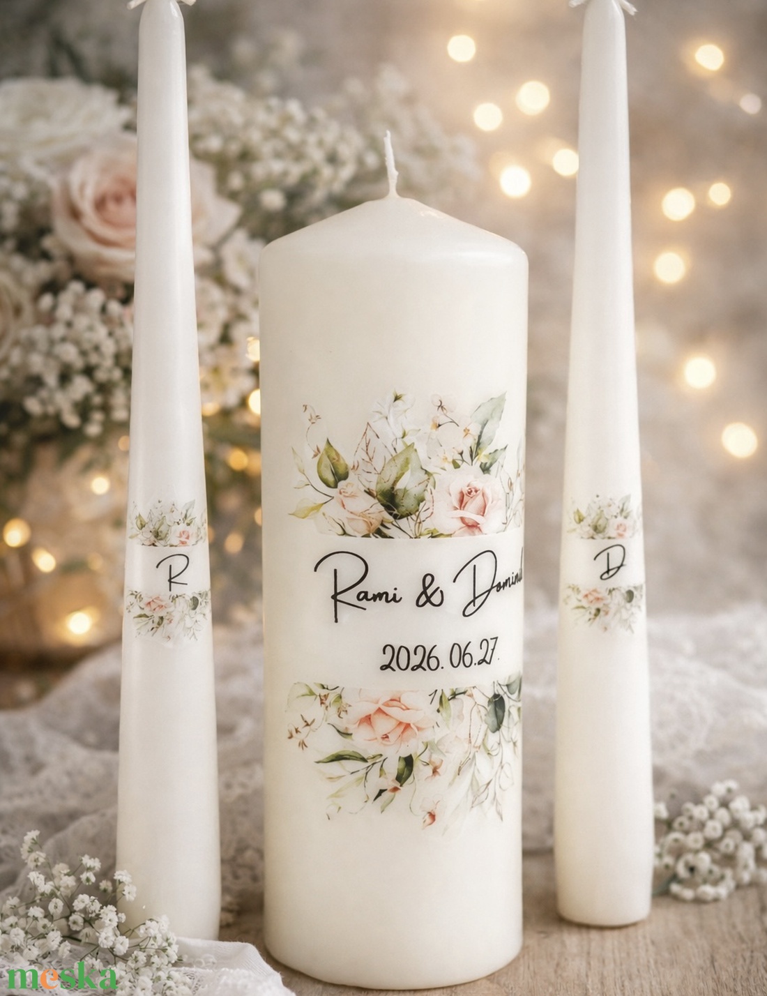 Esküvői gyertya szett 3 darabos - felirattal is - esküvő - dekoráció - gyertya & gyertyatartó - Meska.hu
