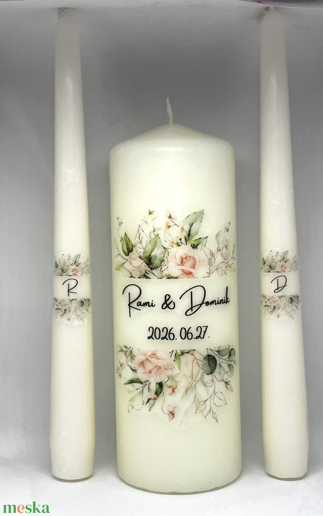 Esküvői gyertya szett 3 darabos - felirattal is - esküvő - dekoráció - gyertya & gyertyatartó - Meska.hu