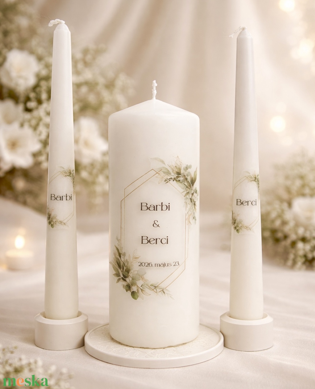 Esküvői gyertya szett 3 darabos - felirattal is - esküvő - dekoráció - gyertya & gyertyatartó - Meska.hu