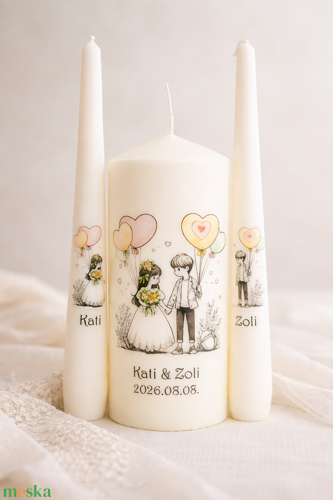 Esküvői gyertya szett 3 darabos - felirattal is - esküvő - dekoráció - gyertya & gyertyatartó - Meska.hu