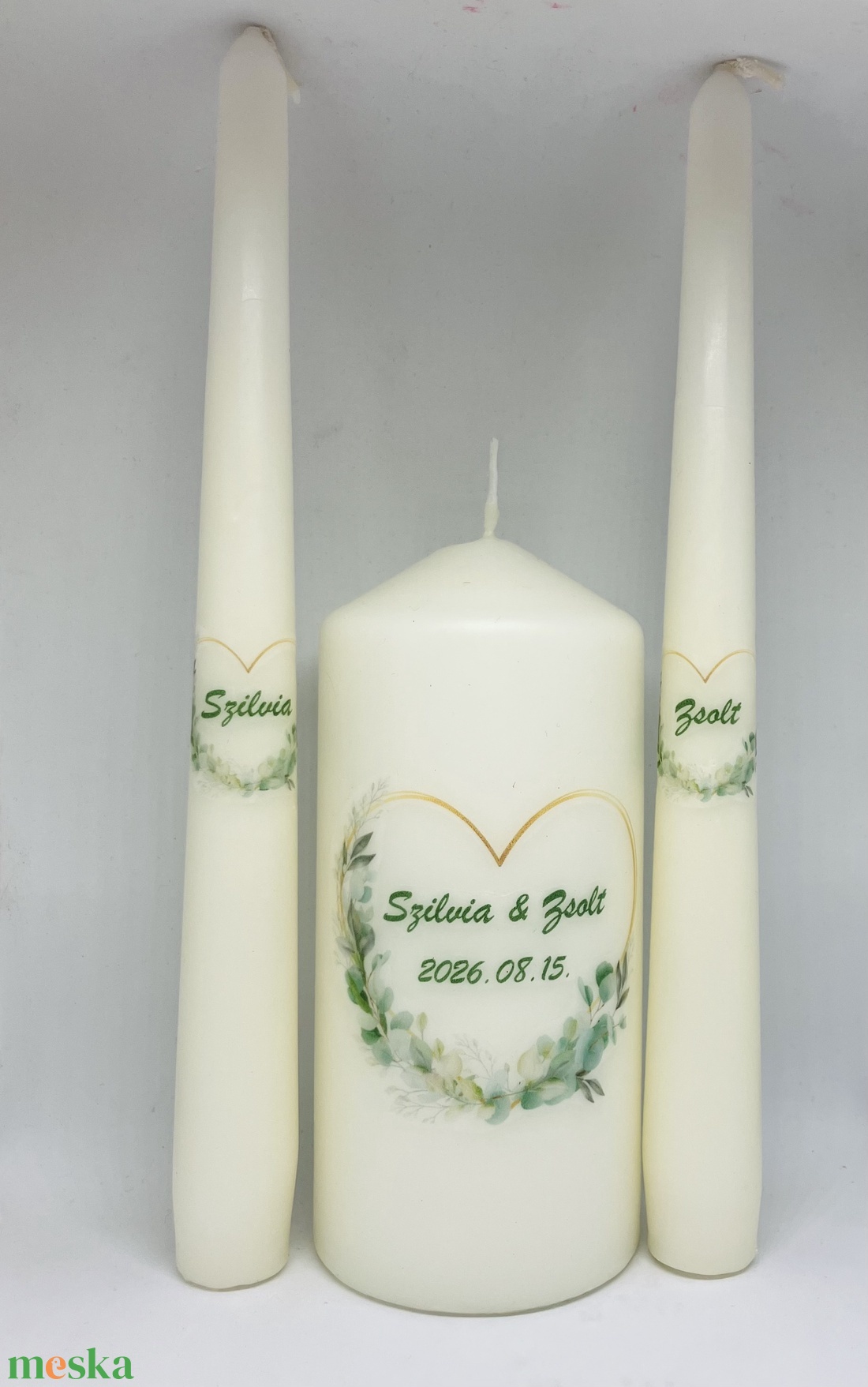 Esküvői gyertya szett 3 darabos - felirattal is - esküvő - dekoráció - gyertya & gyertyatartó - Meska.hu