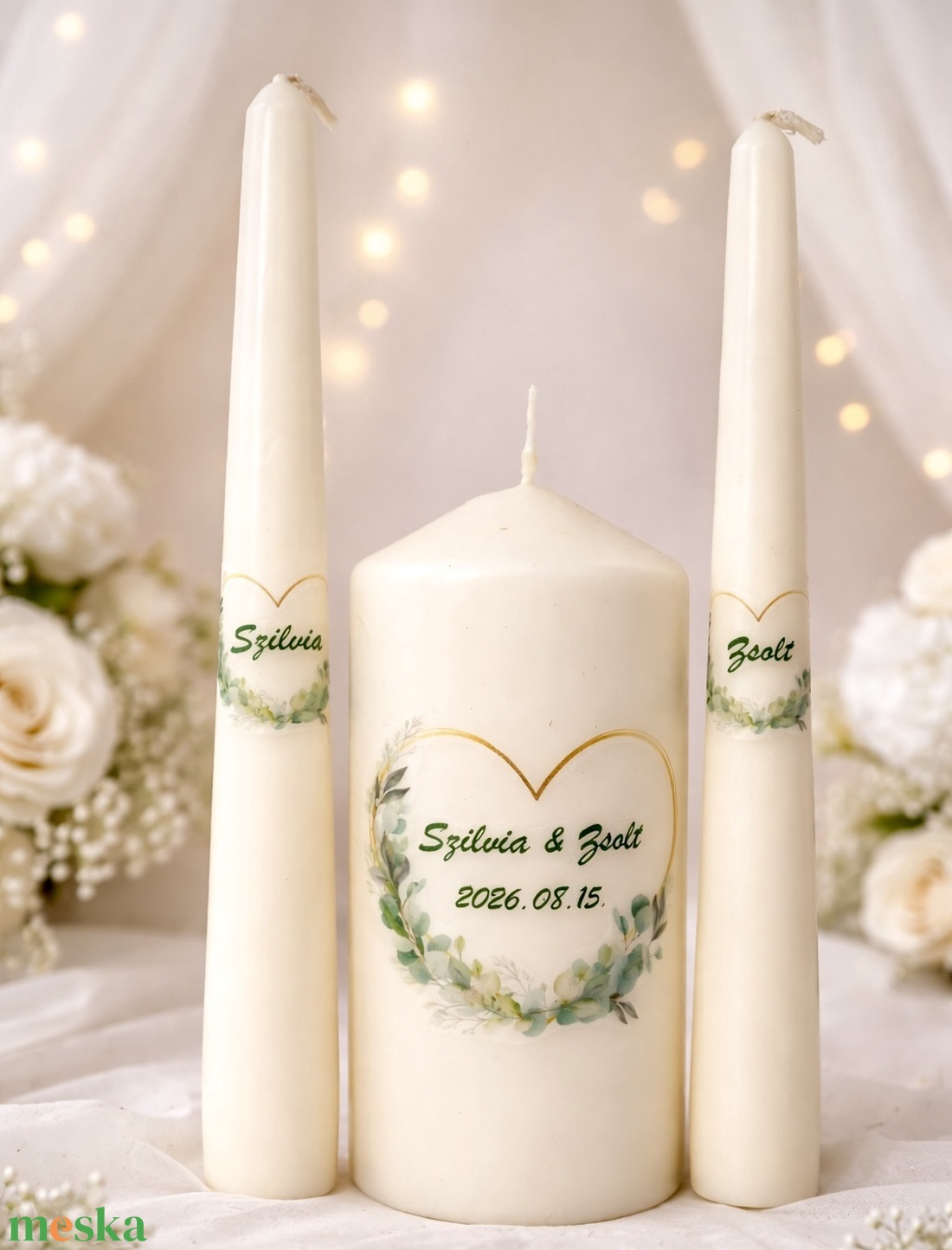 Esküvői gyertya szett 3 darabos - felirattal is - esküvő - dekoráció - gyertya & gyertyatartó - Meska.hu