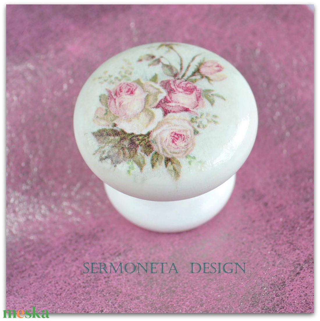Vintage rózsás decoupage fa bútorgomb - - Meska.hu Vintage rózsás decoupage fa bútorgomb - - Meska.hu