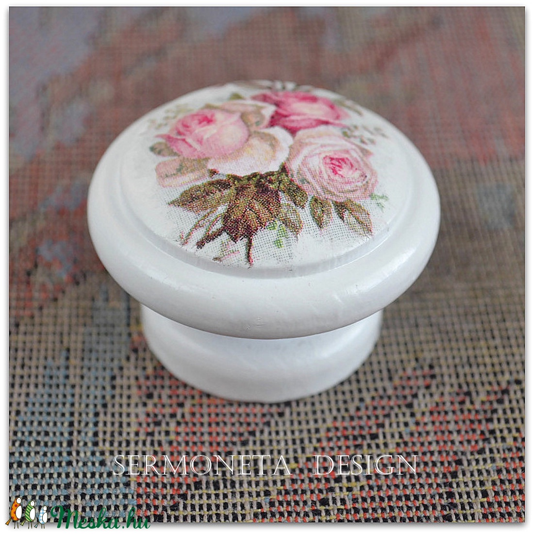 Vintage rózsás decoupage fa bútorgomb - - Meska.hu Vintage rózsás decoupage fa bútorgomb - - Meska.hu