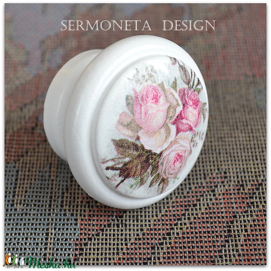 Vintage rózsás decoupage fa bútorgomb - - Meska.hu Vintage rózsás decoupage fa bútorgomb - - Meska.hu