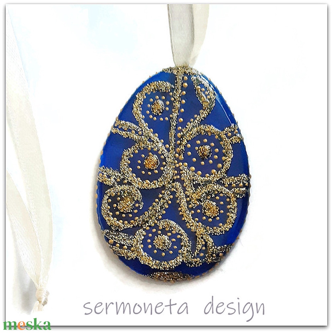 Fabergé stílusú húsvéti tojás olvasztott üvegből, húsvéti dísz, szalaggal felakasztható dísz - otthon & életmód - dekoráció - fali és függő dekoráció - függődísz - Meska.hu