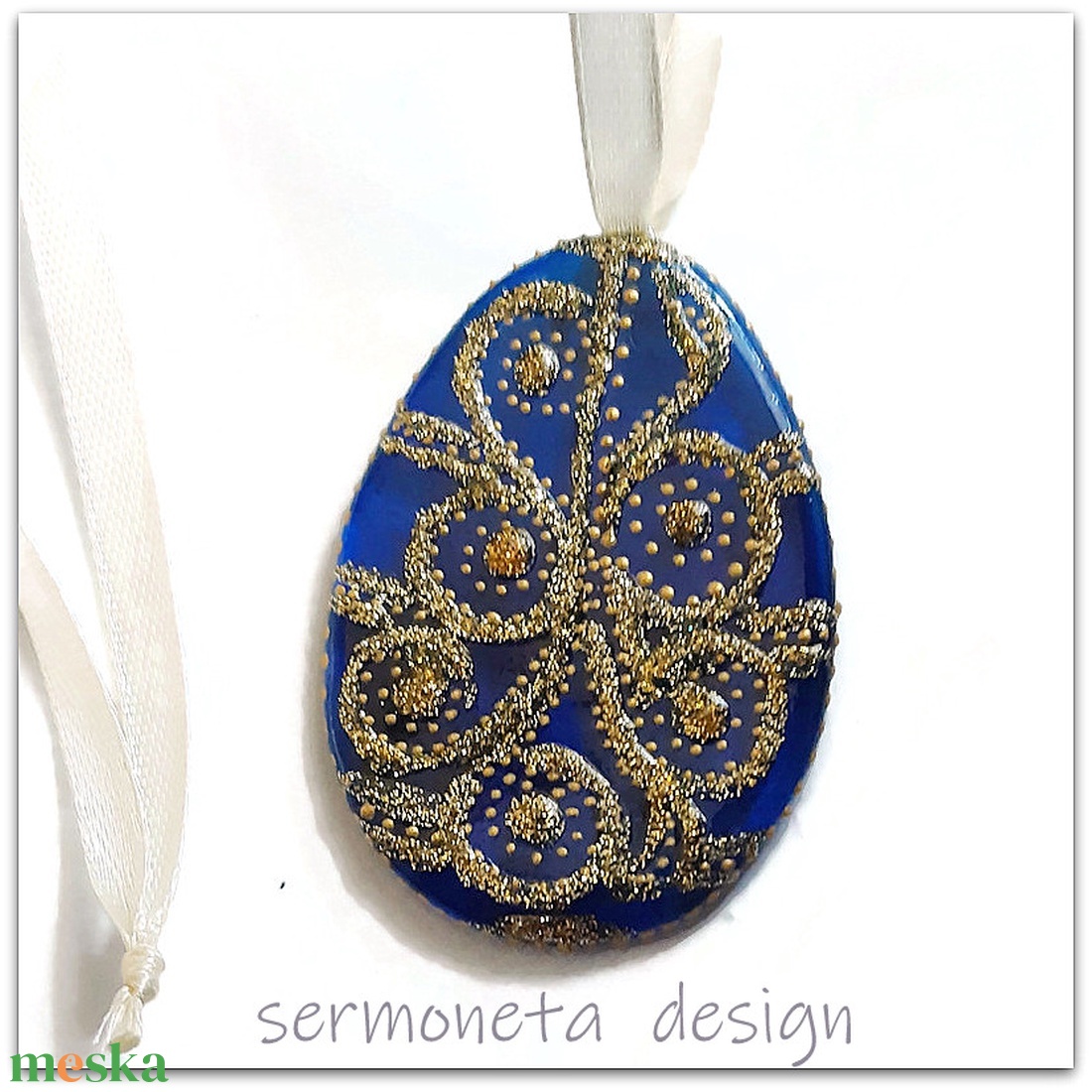 Fabergé stílusú húsvéti tojás olvasztott üvegből, húsvéti dísz, szalaggal felakasztható dísz - otthon & életmód - dekoráció - fali és függő dekoráció - függődísz - Meska.hu