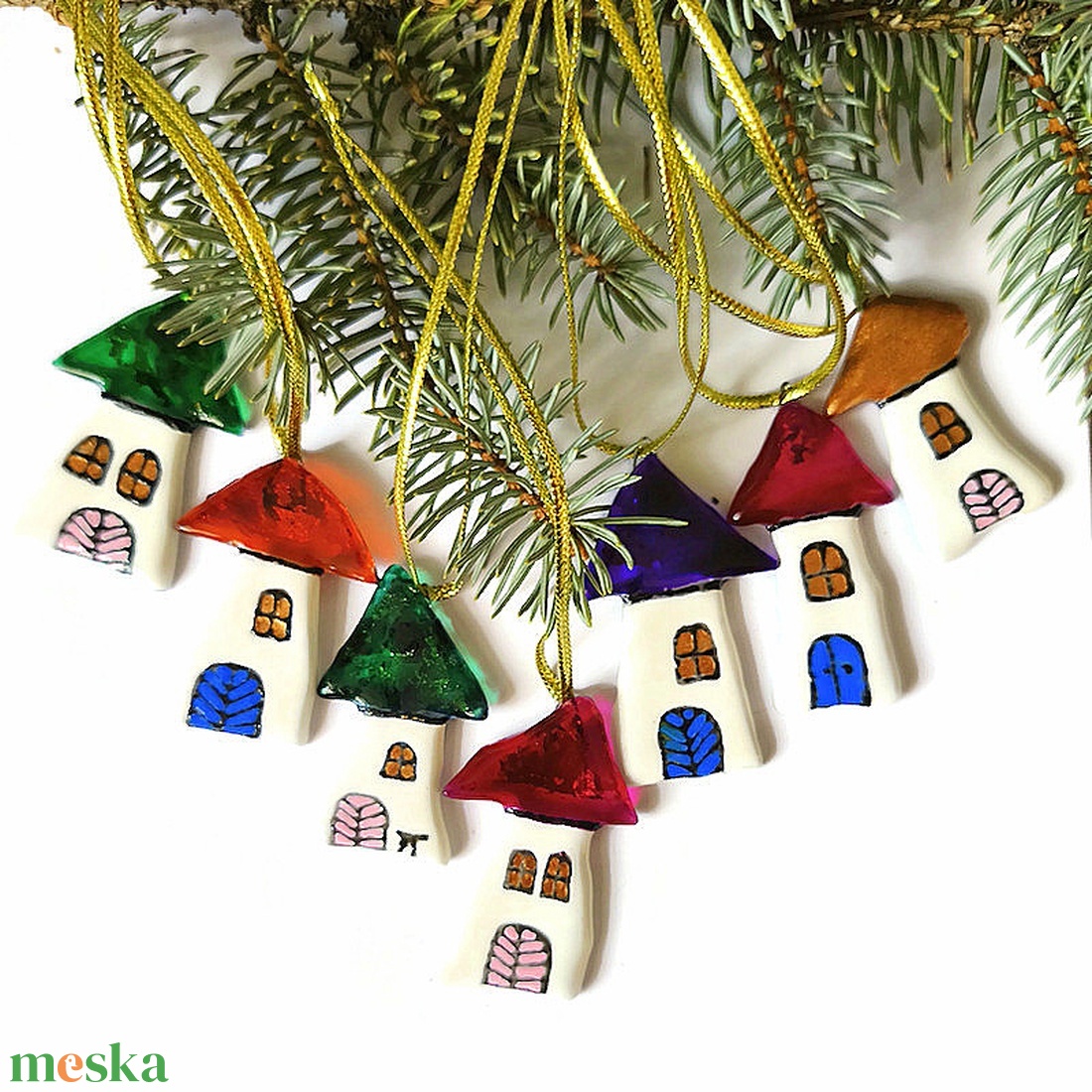 Színes  házikók, üveg karácsonyfadísz - karácsony - karácsonyi lakásdekoráció - karácsonyfadíszek - Meska.hu
