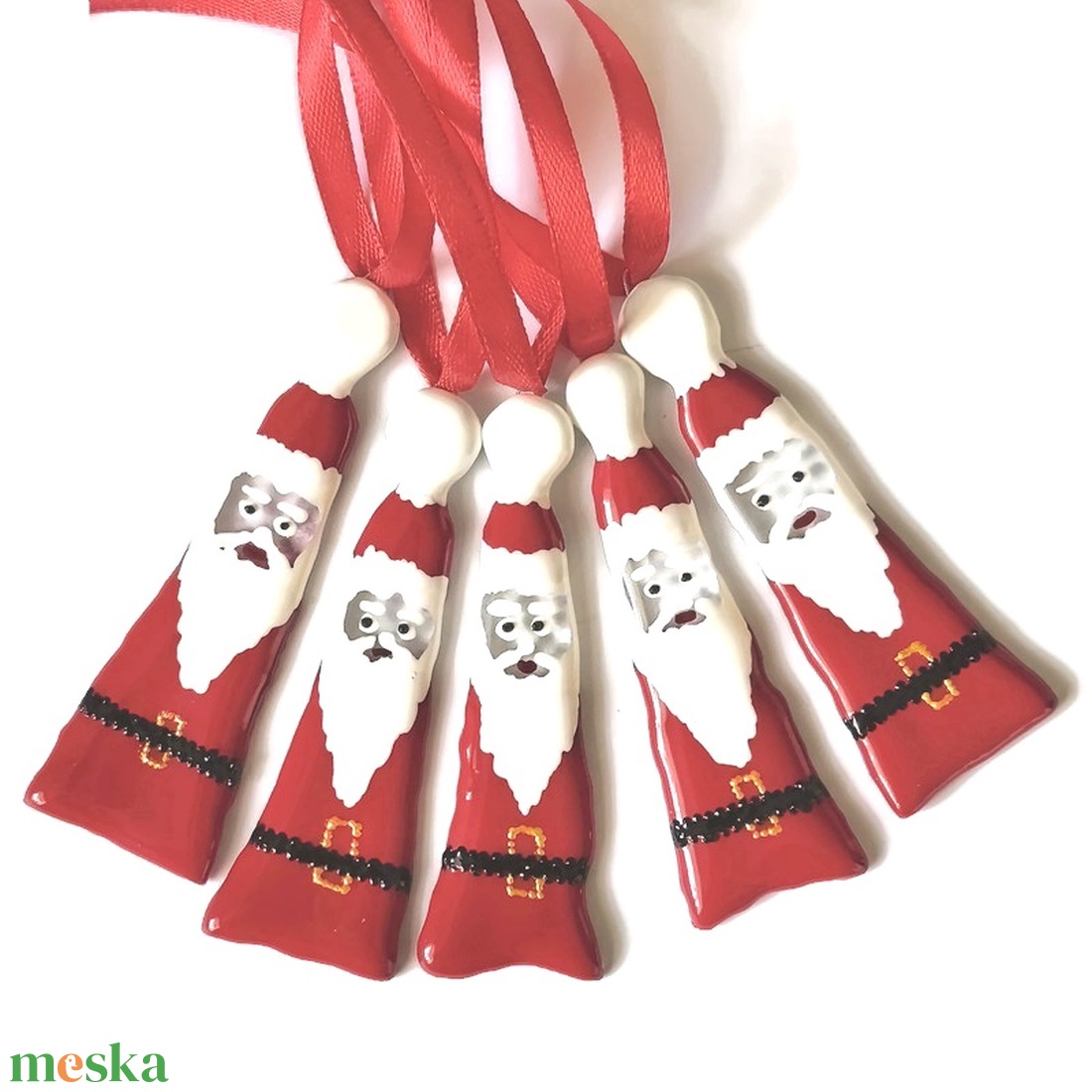 Mikulások  fenyődísz  szett  piros szalagon - karácsony - karácsonyi lakásdekoráció - karácsonyfadíszek - Meska.hu