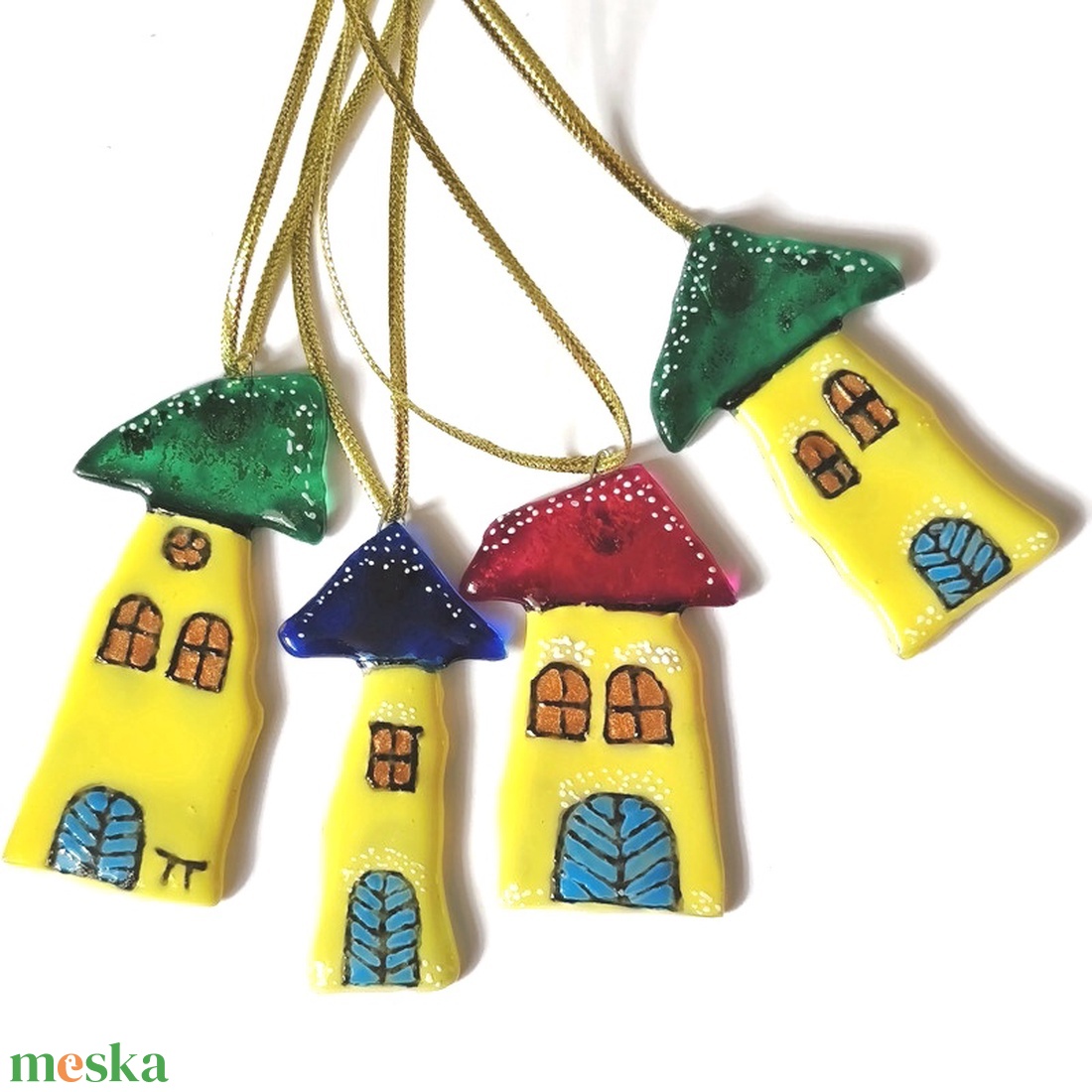 Színes  házikók, üveg karácsonyfadísz - karácsony - karácsonyi lakásdekoráció - karácsonyfadíszek - Meska.hu