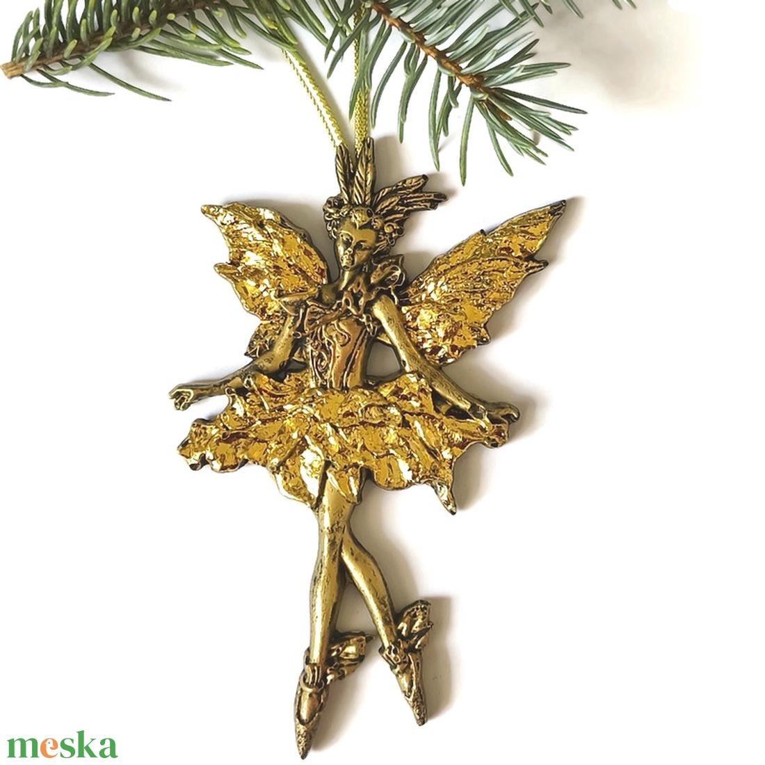 Táncoló angyal , barokk arany füstfóliával díszítve, karácsonyfadísz, öntött kerámia - karácsony - karácsonyi lakásdekoráció - karácsonyfadíszek - Meska.hu