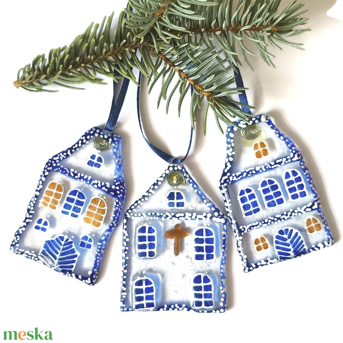 Havas házak  üveg karácsonyfadísz - karácsony - karácsonyi lakásdekoráció - karácsonyfadíszek - Meska.hu