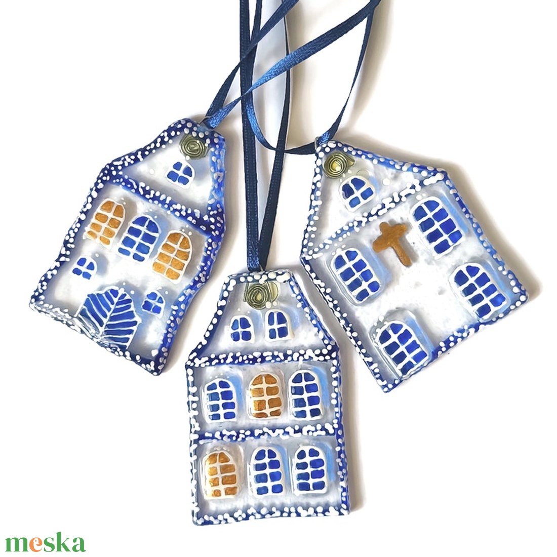 Havas házak  üveg karácsonyfadísz - karácsony - karácsonyi lakásdekoráció - karácsonyfadíszek - Meska.hu