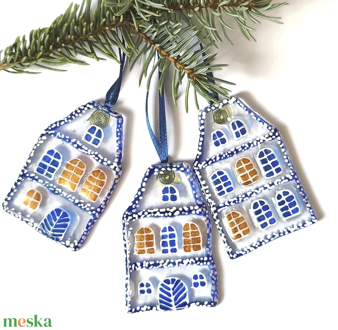 Havas házak  üveg karácsonyfadísz - karácsony - karácsonyi lakásdekoráció - karácsonyfadíszek - Meska.hu