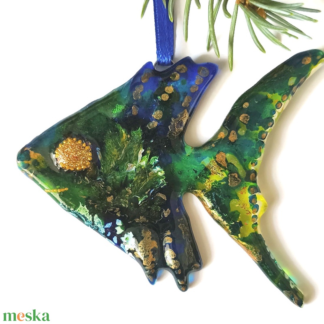 Zöld hal,  üveg karácsonyfadísz - karácsony - karácsonyi lakásdekoráció - karácsonyfadíszek - Meska.hu