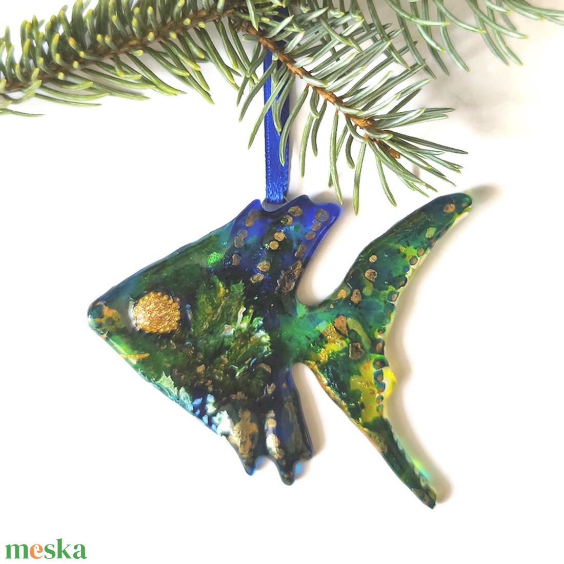 Zöld hal,  üveg karácsonyfadísz - karácsony - karácsonyi lakásdekoráció - karácsonyfadíszek - Meska.hu