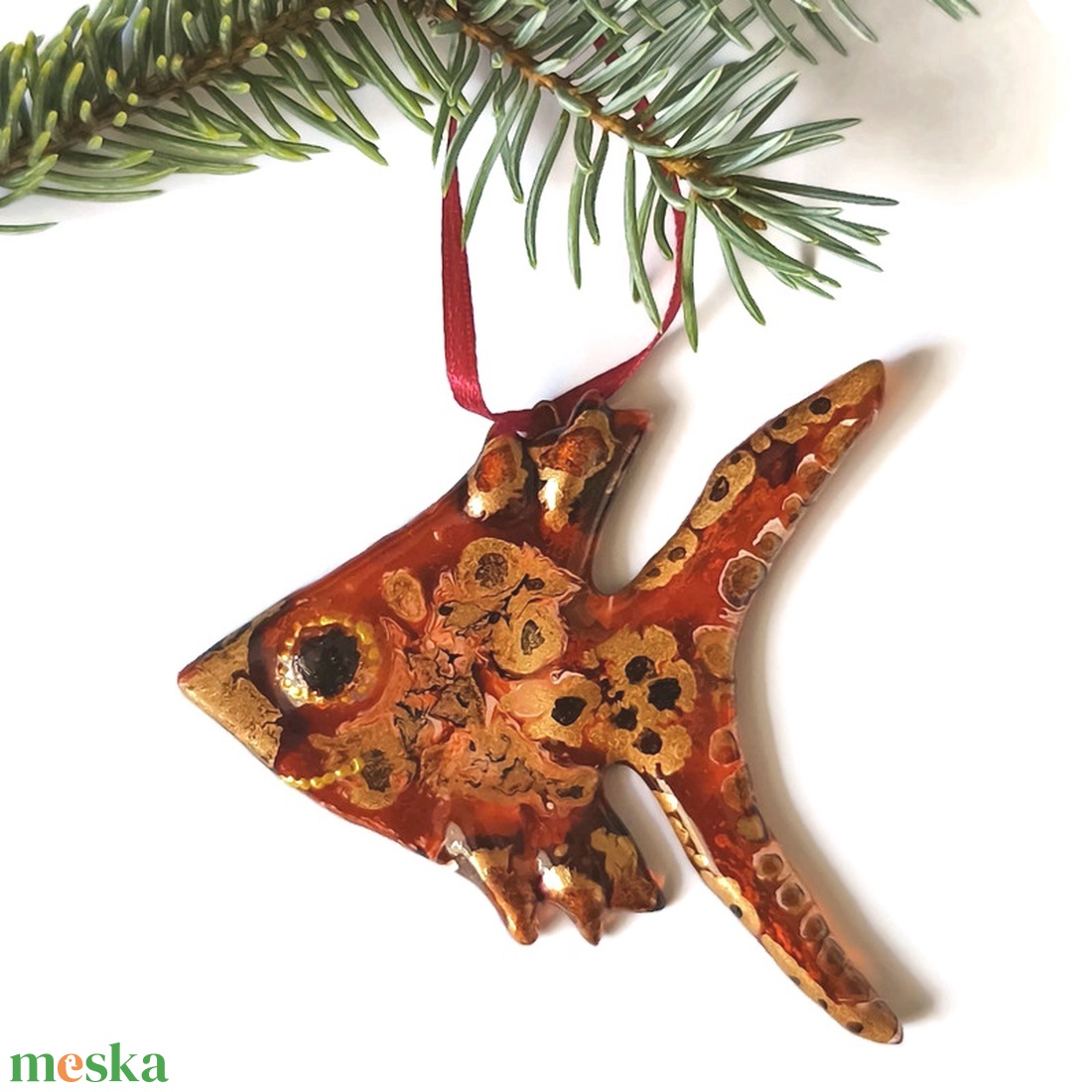 Piros hal,  üveg karácsonyfadísz - karácsony - karácsonyi lakásdekoráció - karácsonyfadíszek - Meska.hu