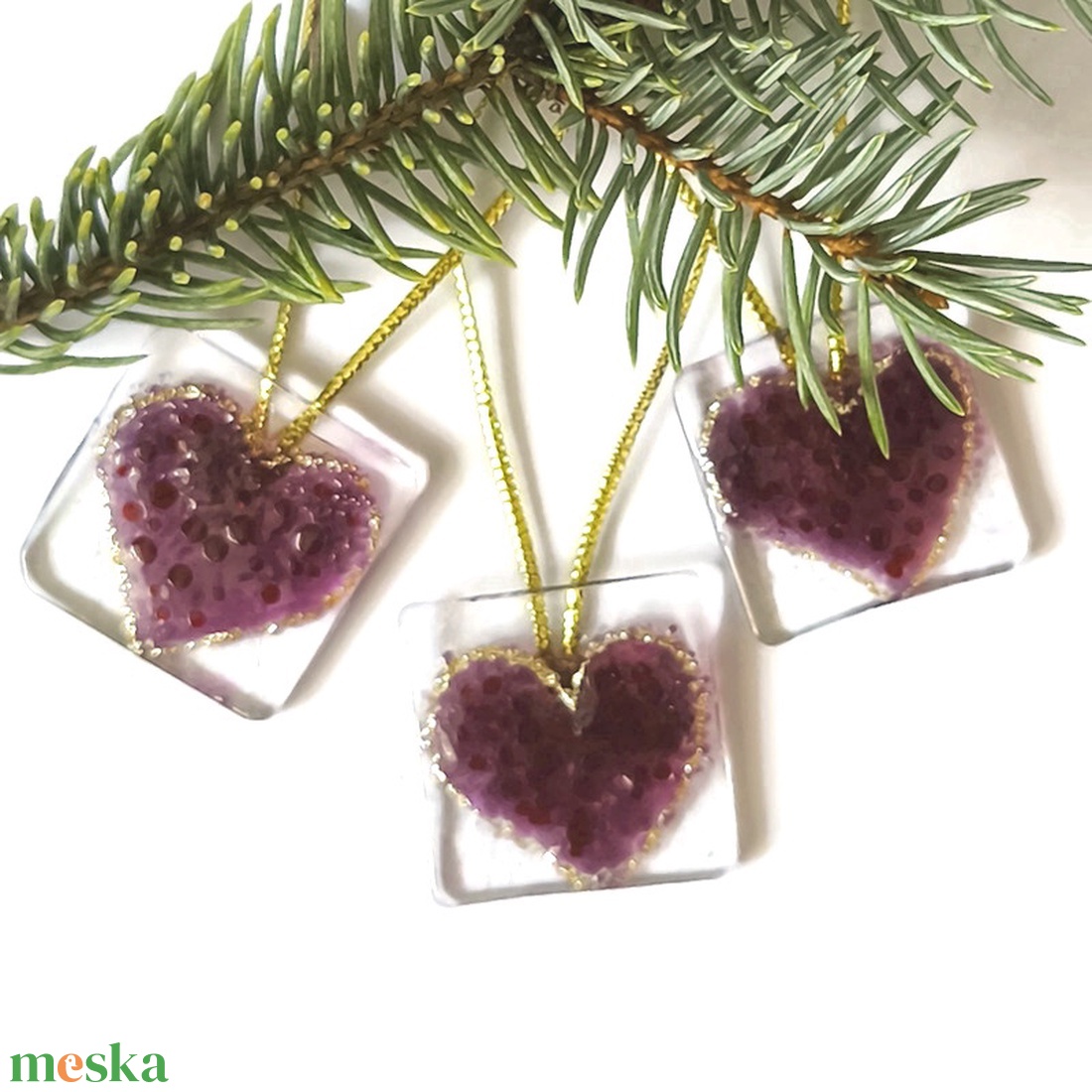 Lila  szivek, ajándékkísérő - karácsony - karácsonyi lakásdekoráció - karácsonyfadíszek - Meska.hu