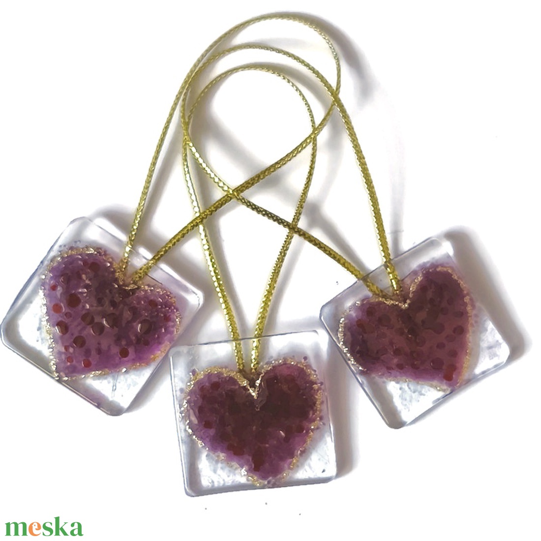 Lila  szivek, ajándékkísérő - karácsony - karácsonyi lakásdekoráció - karácsonyfadíszek - Meska.hu