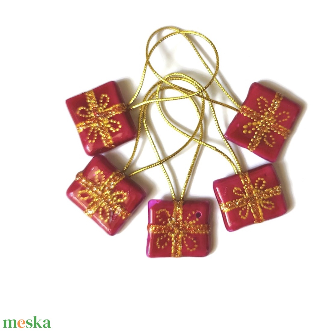 Pink apró csomagok, üveg ajándékkísérő - karácsony - karácsonyi lakásdekoráció - karácsonyfadíszek - Meska.hu