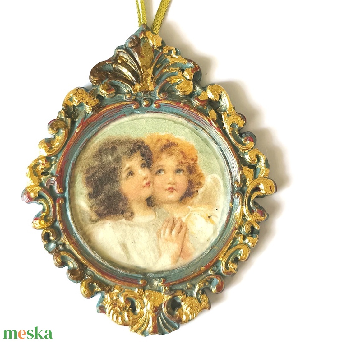 Barokk stílusú karácsonyfadísz angyal portréval, öntött kerámia - karácsony - karácsonyi lakásdekoráció - karácsonyfadíszek - Meska.hu