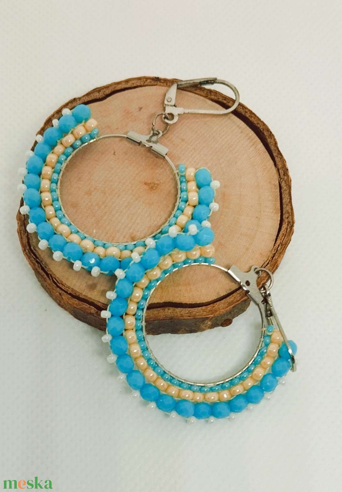 Égkék félhold fülbevaló - ékszer - fülbevaló - lógós kerek fülbevaló - Meska.hu