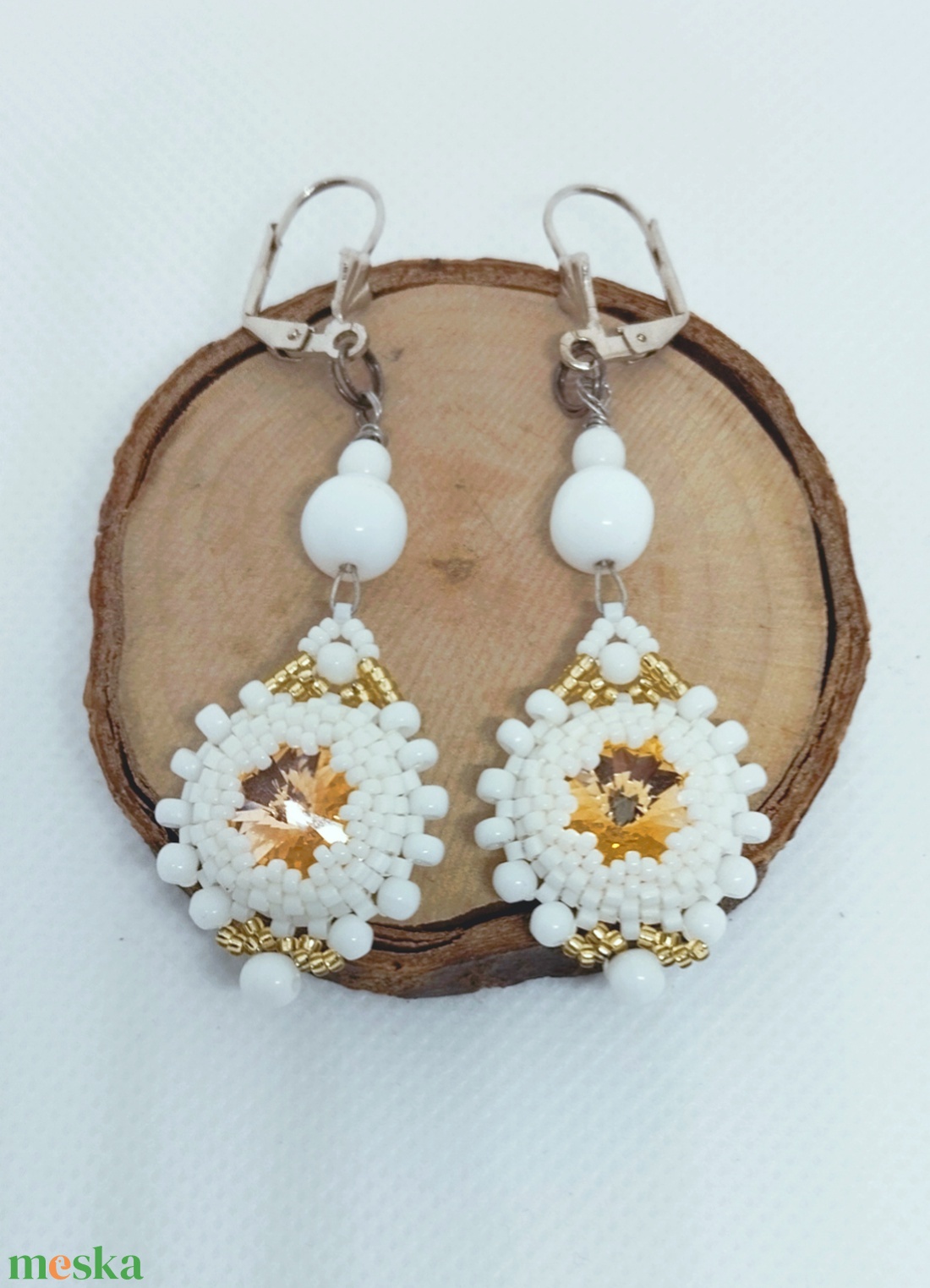 Fehér-arany csillag fülbevaló - ékszer - fülbevaló - lógó fülbevaló - Meska.hu