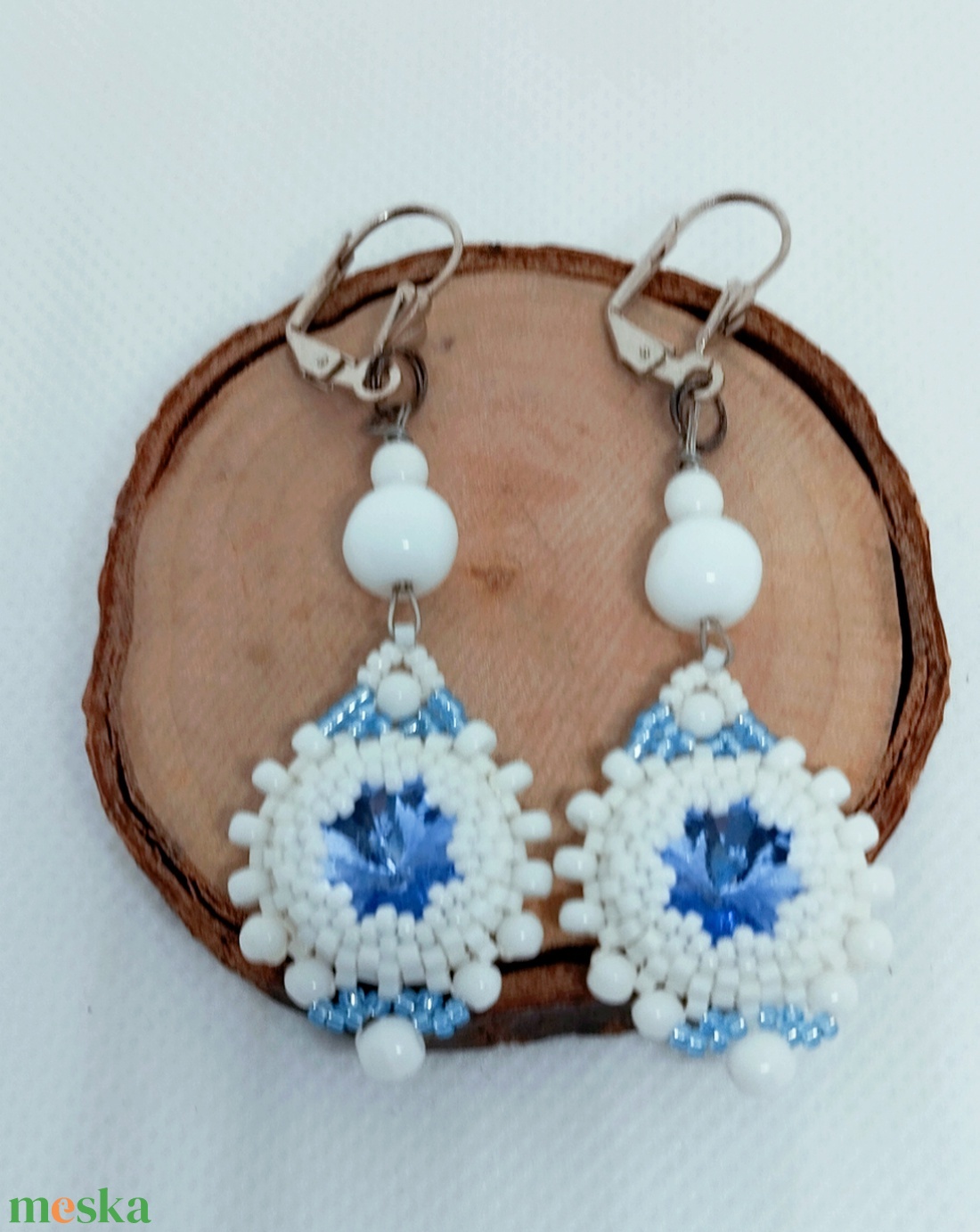 Kék-fehér csillag fülbevaló - ékszer - fülbevaló - lógó fülbevaló - Meska.hu